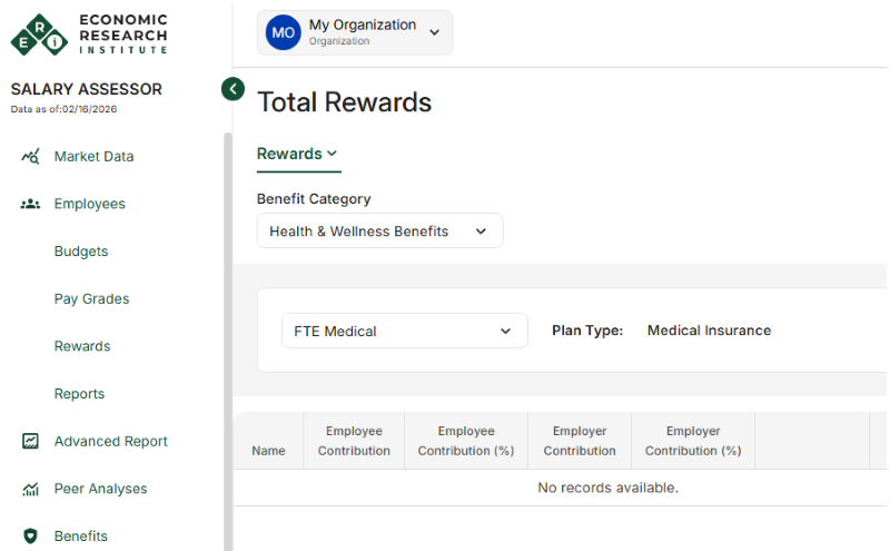 employee health benefits record showing cost for employee and employer
