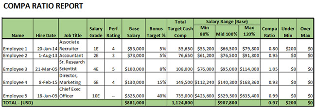 compa-ratio report table